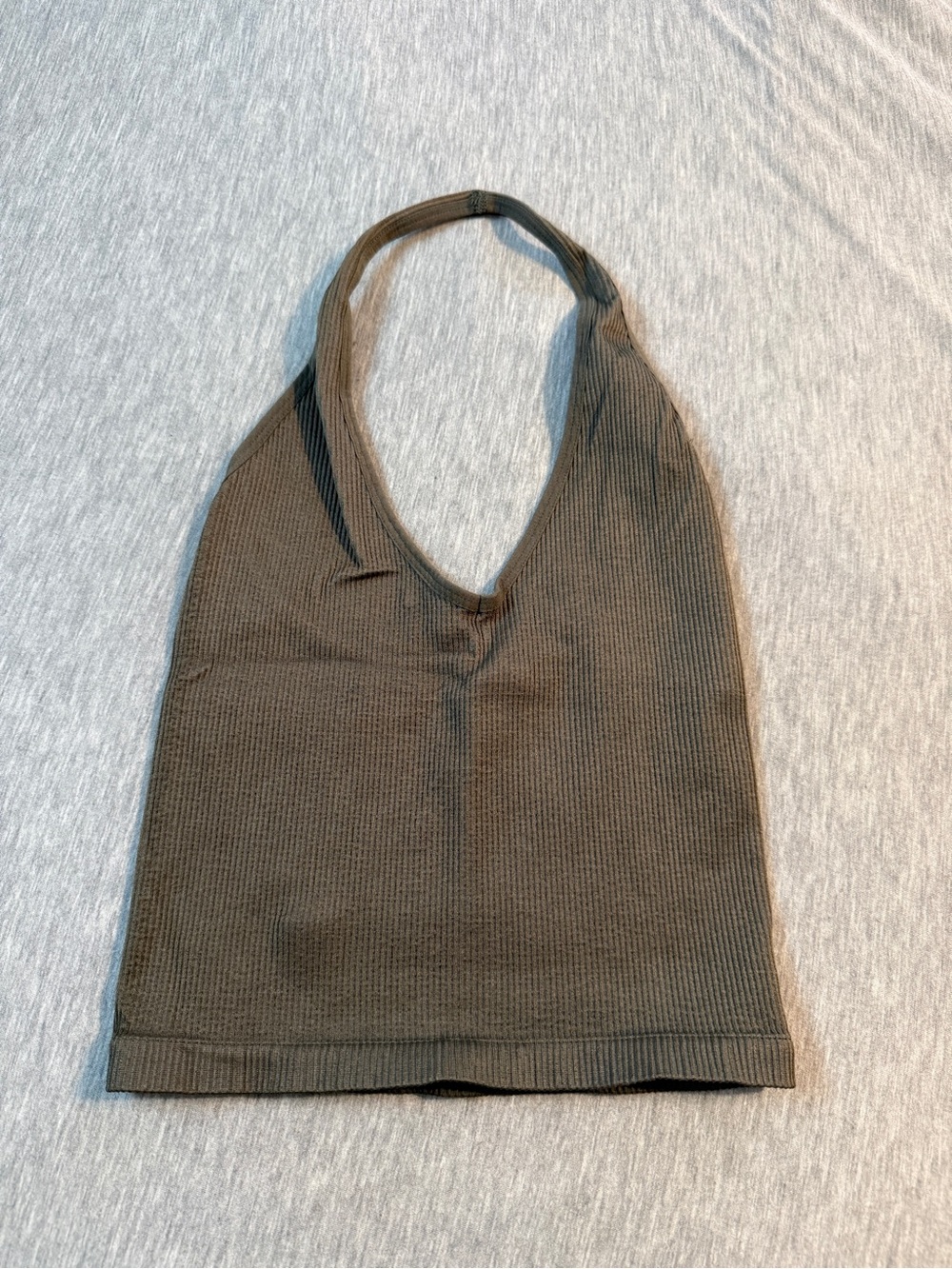 Olive Ribbed Halter Tank Top
